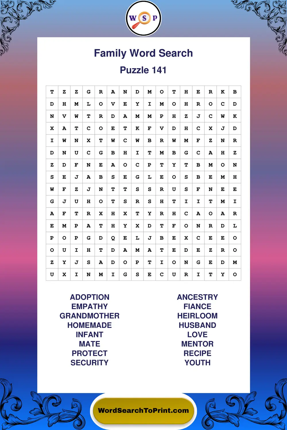 Family Word Search Puzzle 141