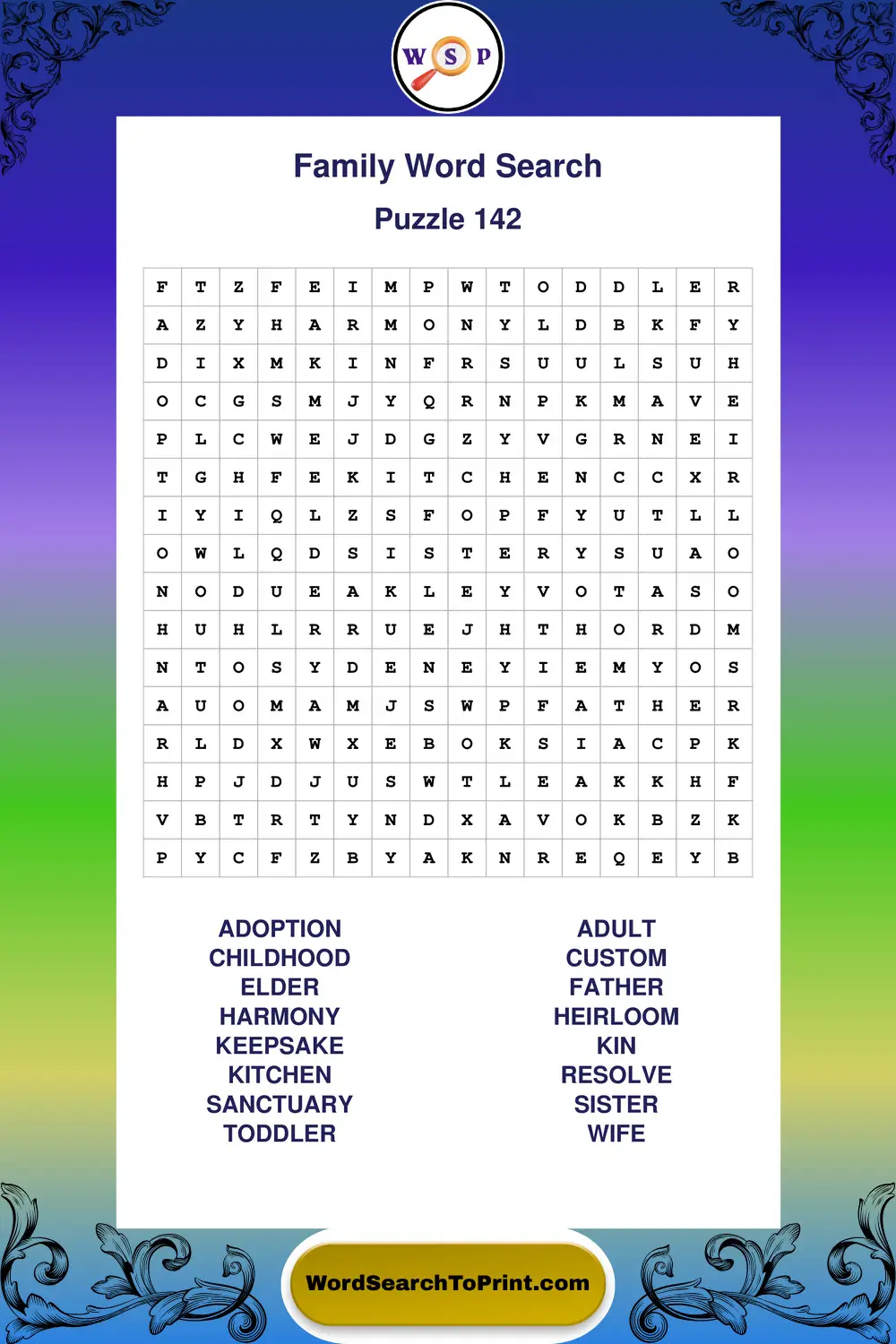 Family Word Search Puzzle 142