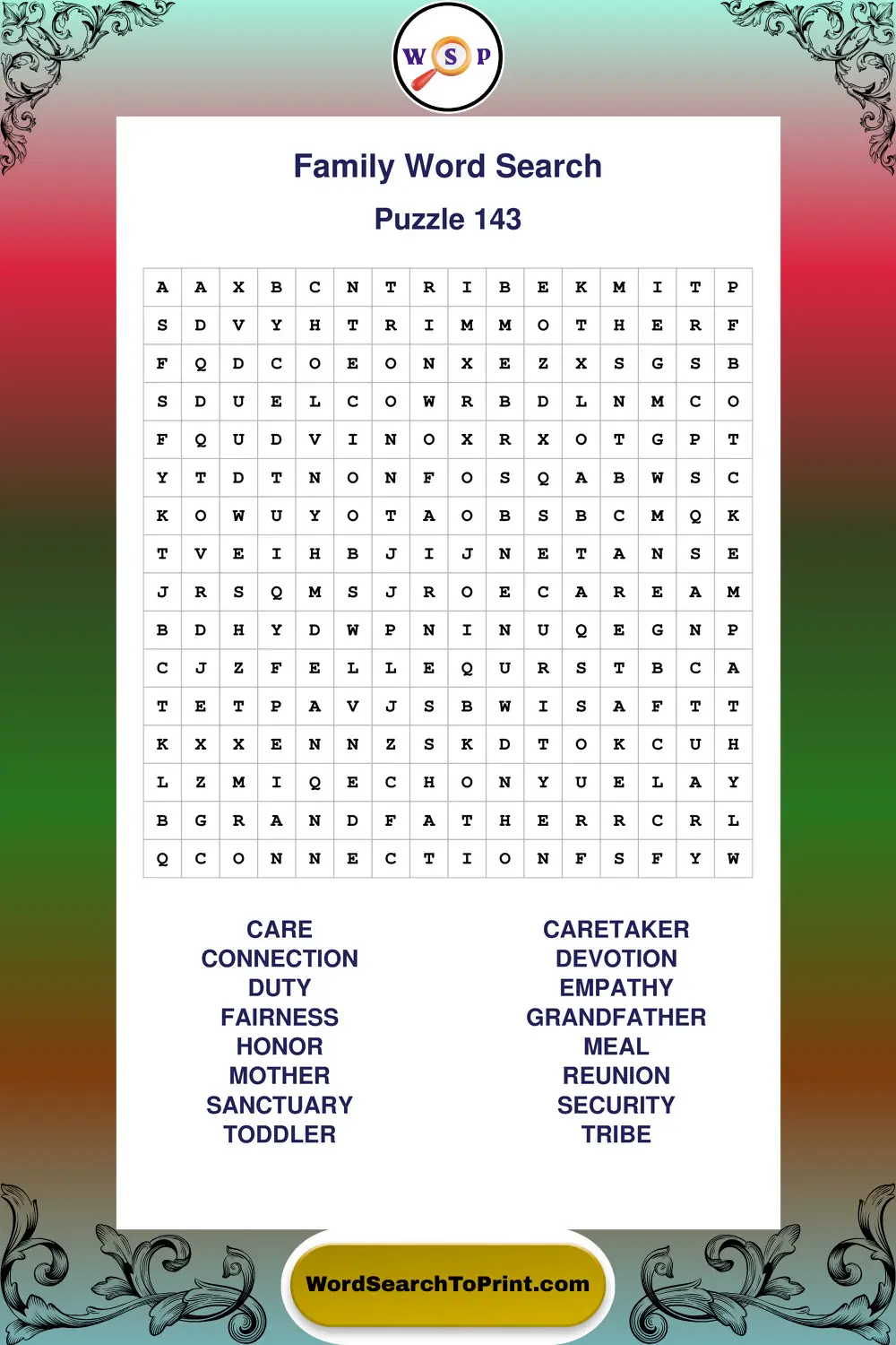 Family Word Search Puzzle 143