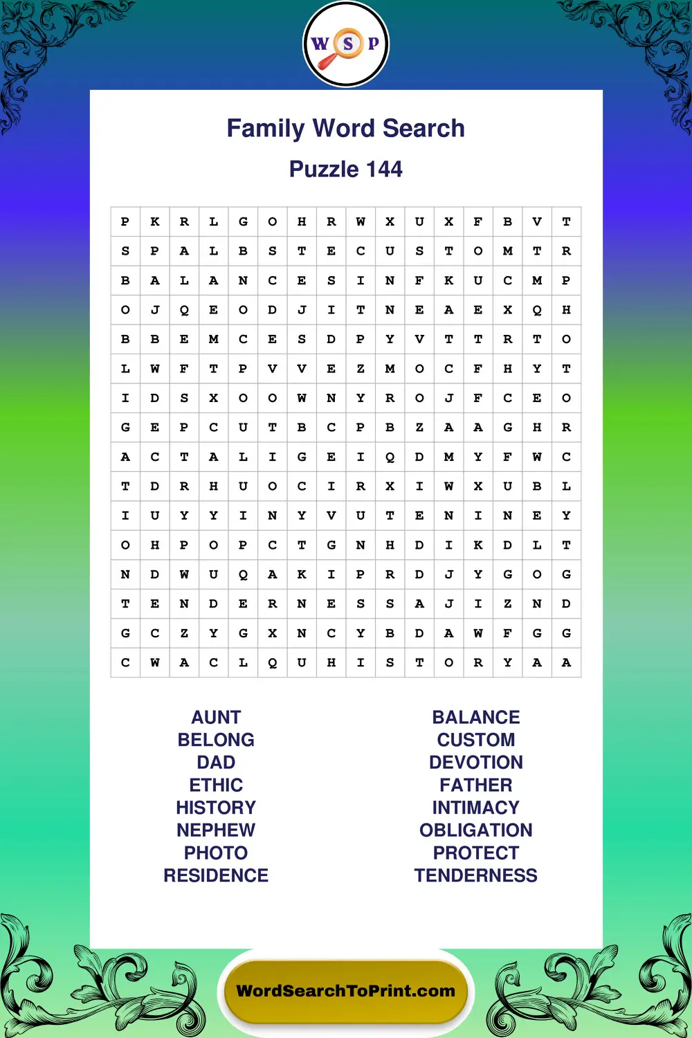 Family Word Search Puzzle 144