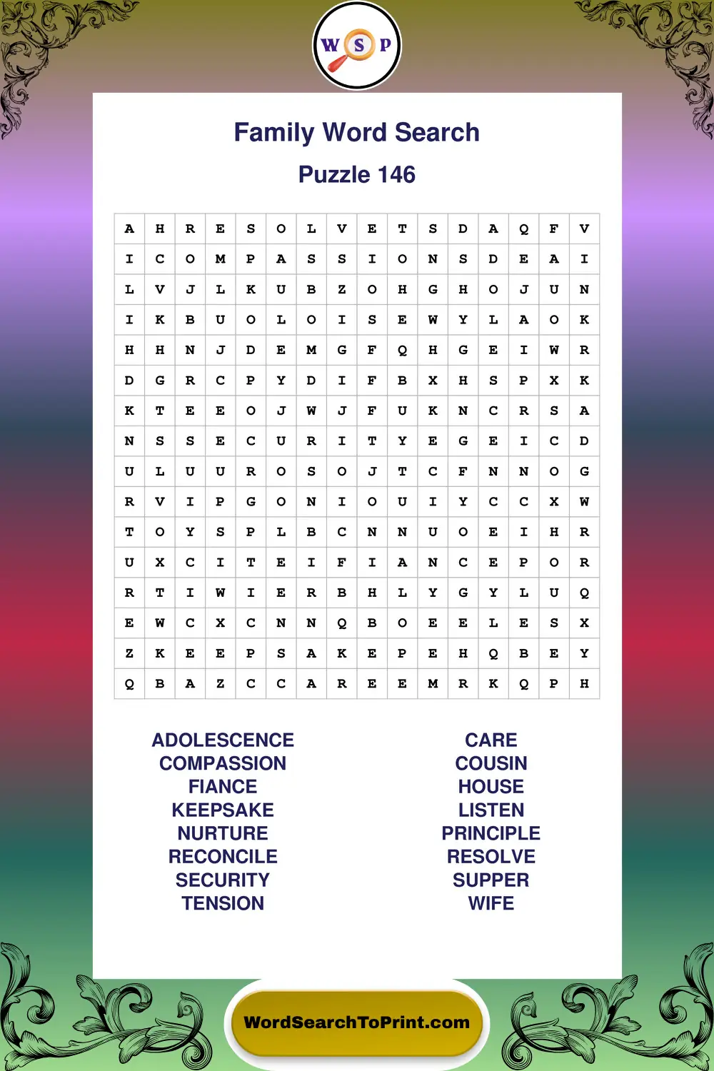 Family Word Search Puzzle 146