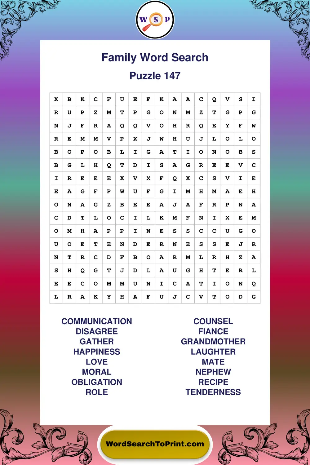 Family Word Search Puzzle 147
