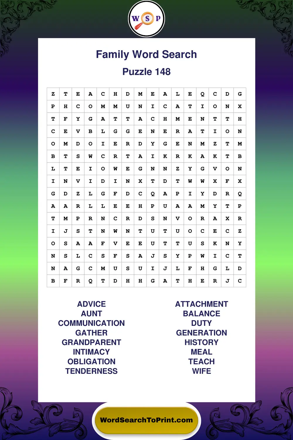 Family Word Search Puzzle 148