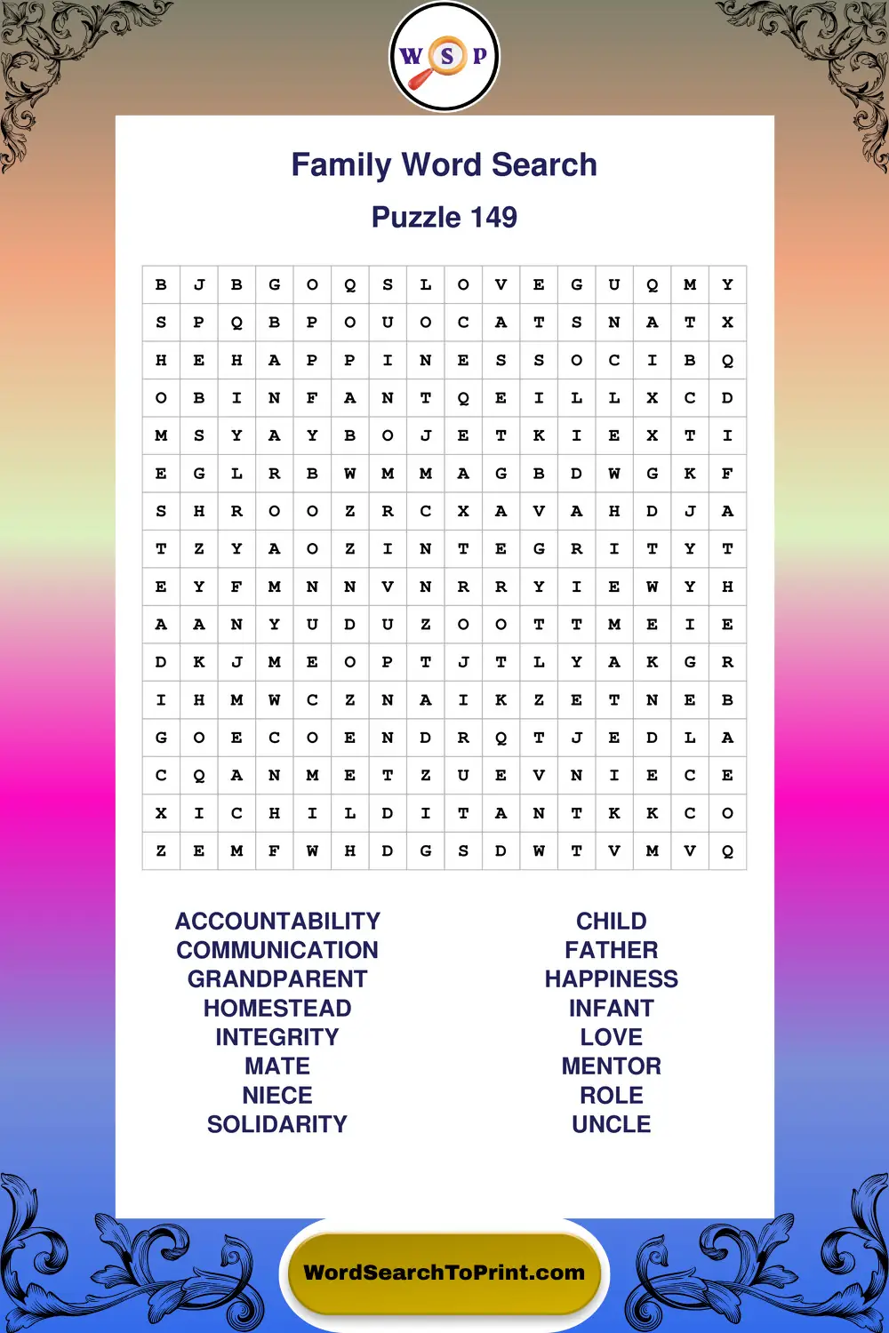 Family Word Search Puzzle 149