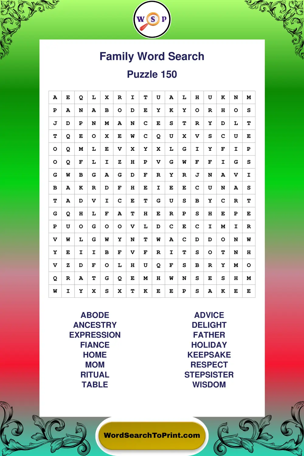Family Word Search Puzzle 150