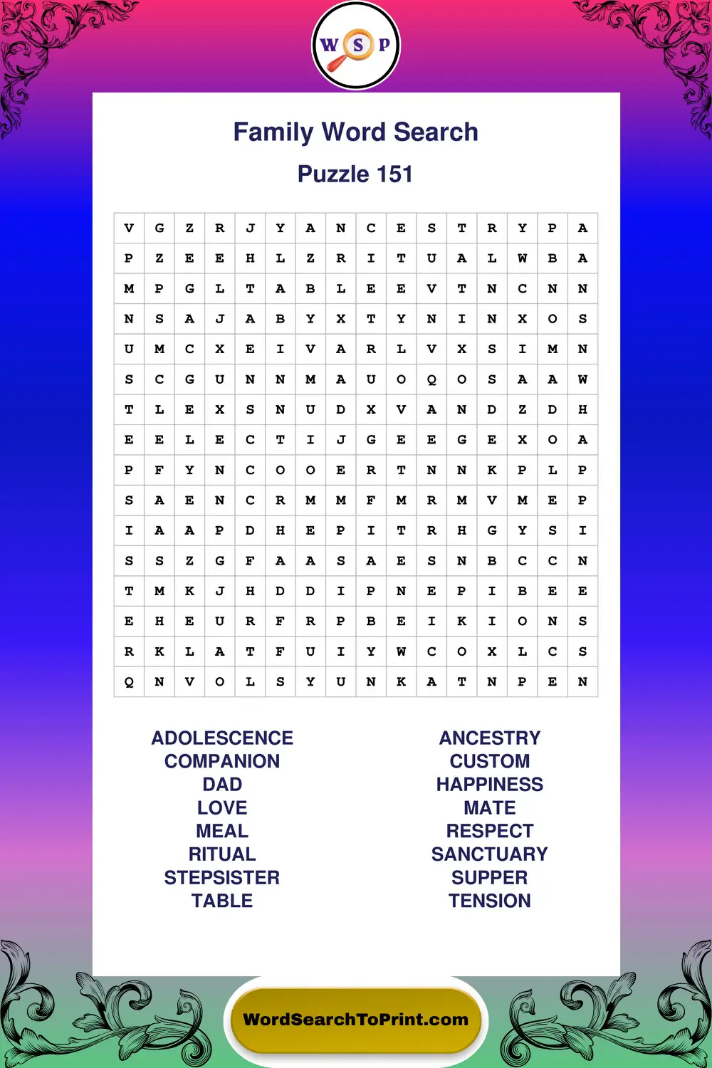 Family Word Search Puzzle 151