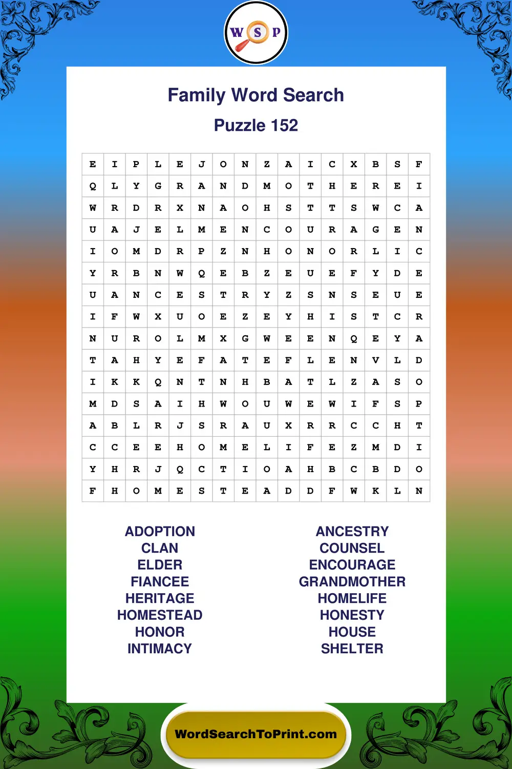 Family Word Search Puzzle 152