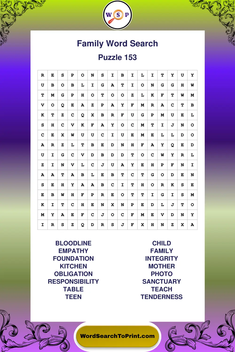 Family Word Search Puzzle 153