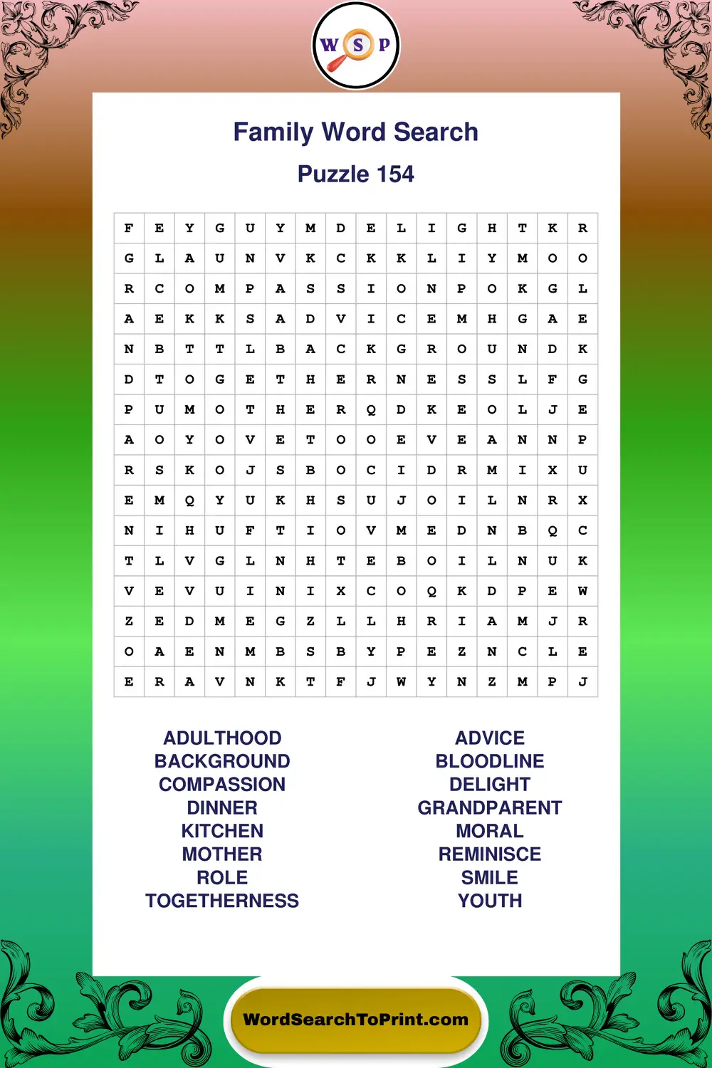 Family Word Search Puzzle 154