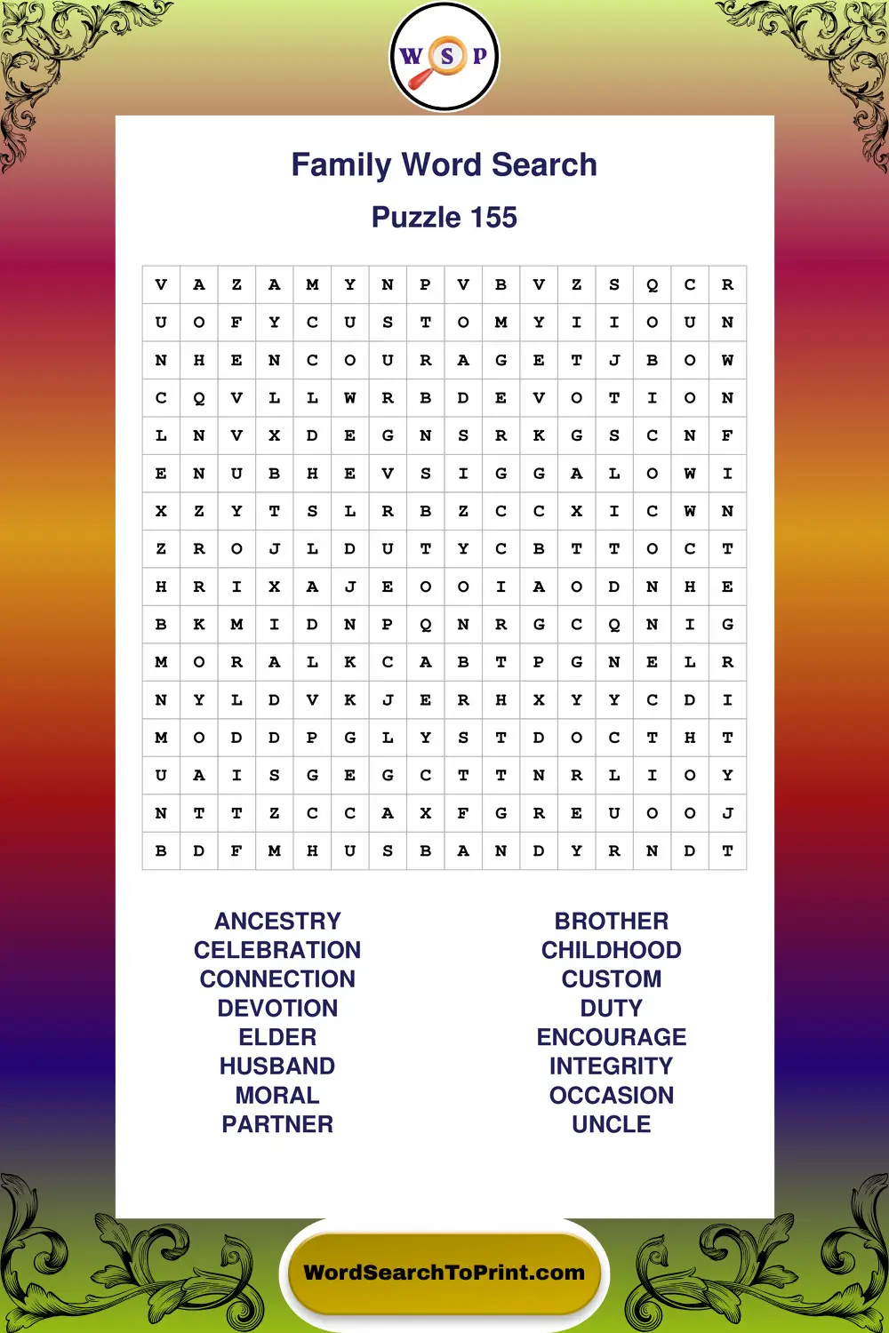 Family Word Search Puzzle 155