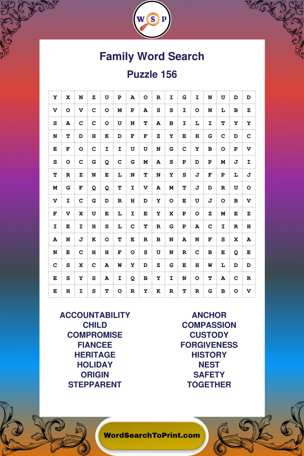 Family Word Search Puzzle 156
