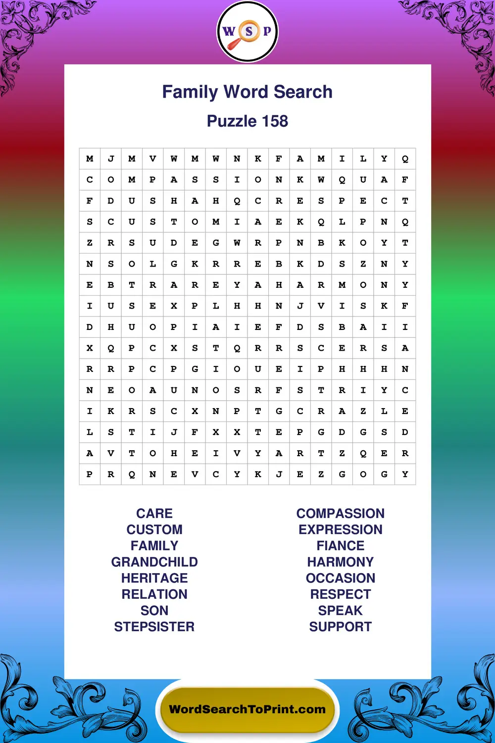 Family Word Search Puzzle 158