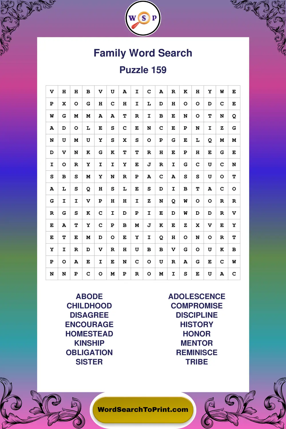 Family Word Search Puzzle 159