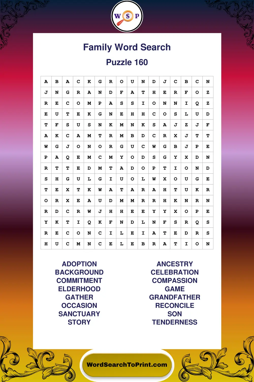 Family Word Search Puzzle 160