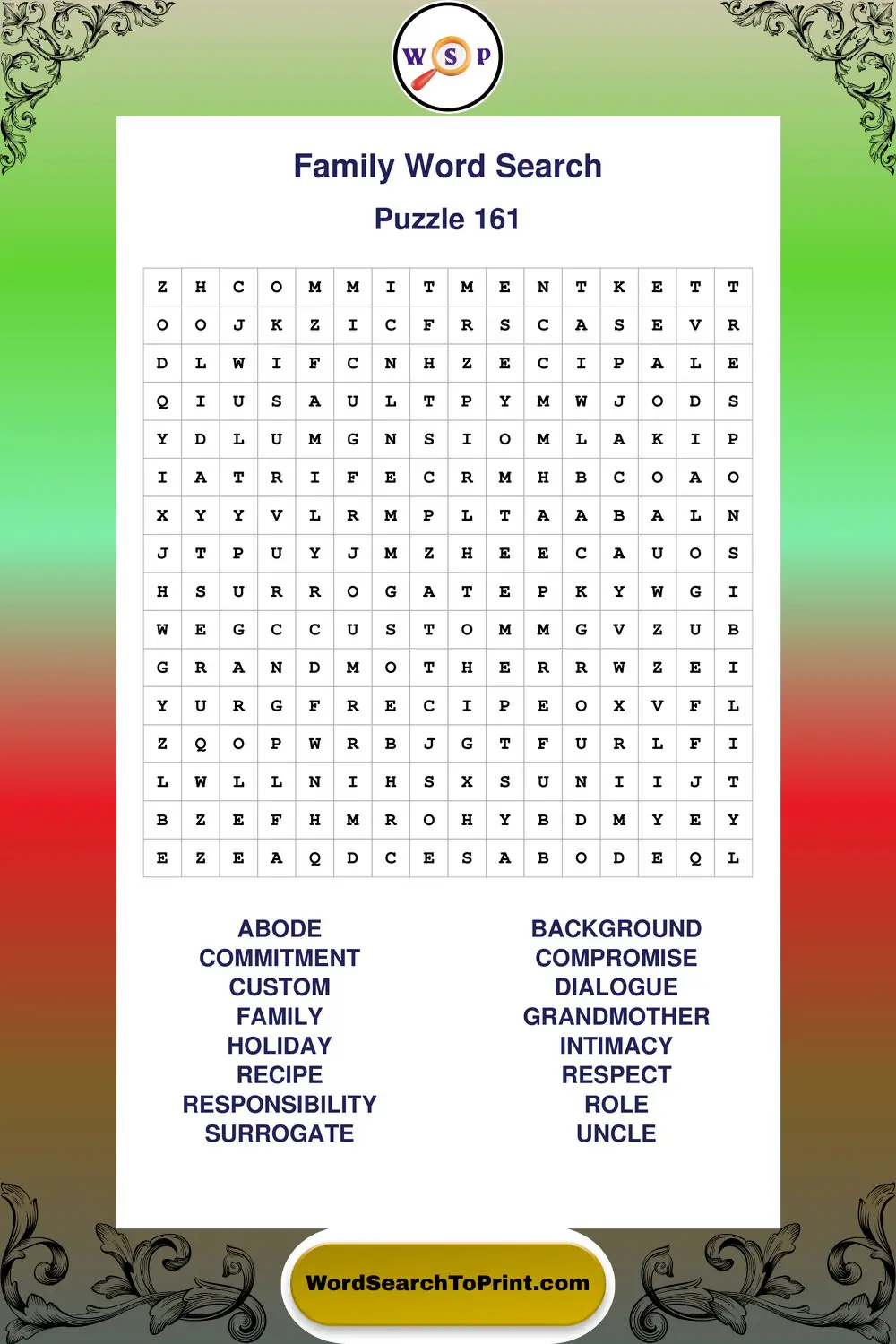 Family Word Search Puzzle 161
