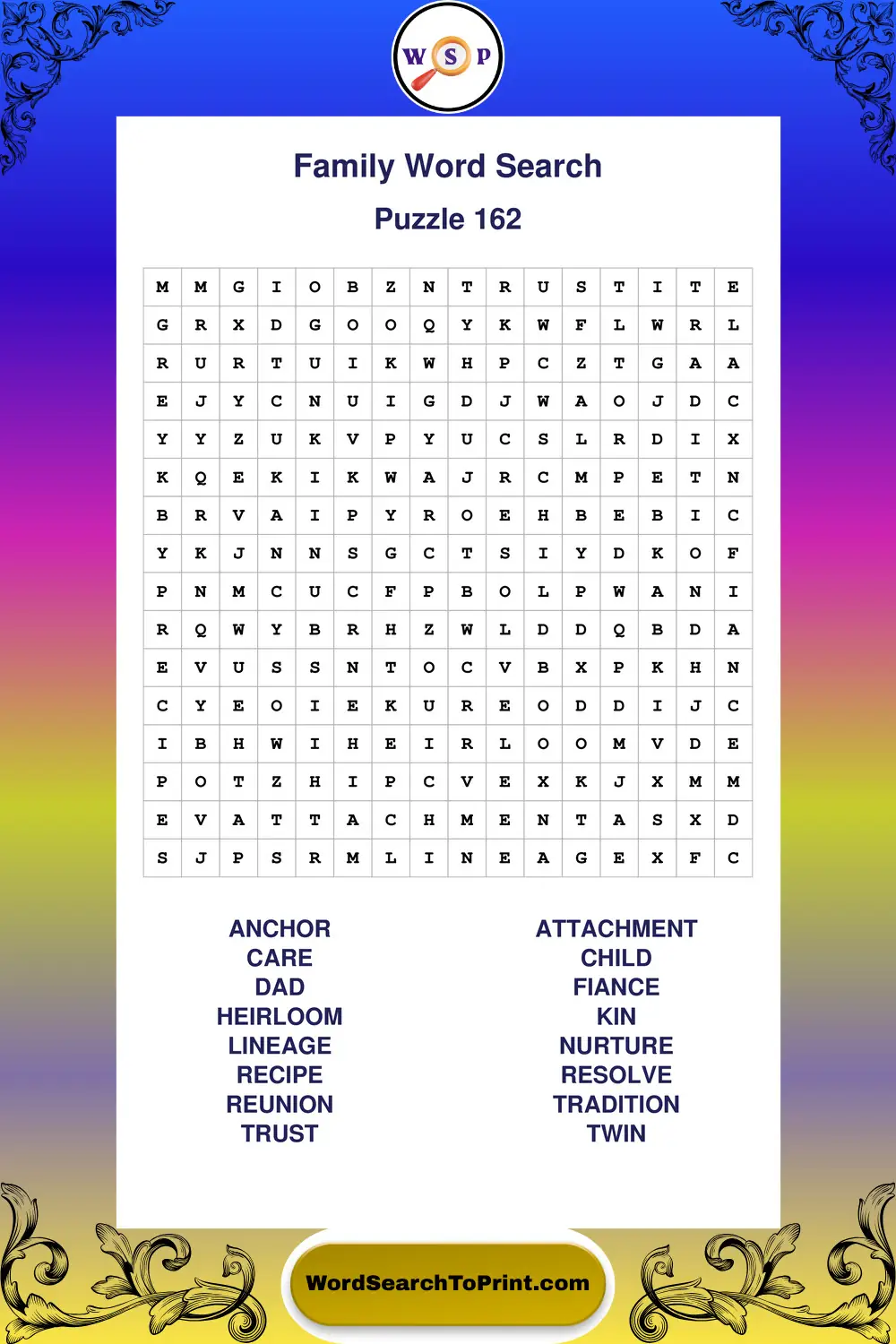 Family Word Search Puzzle 162