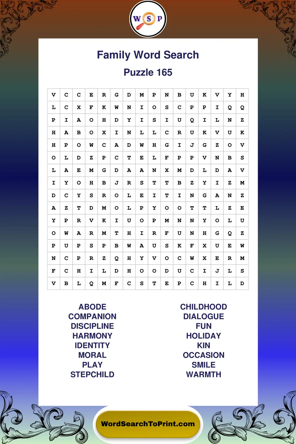 Family Word Search Puzzle 165