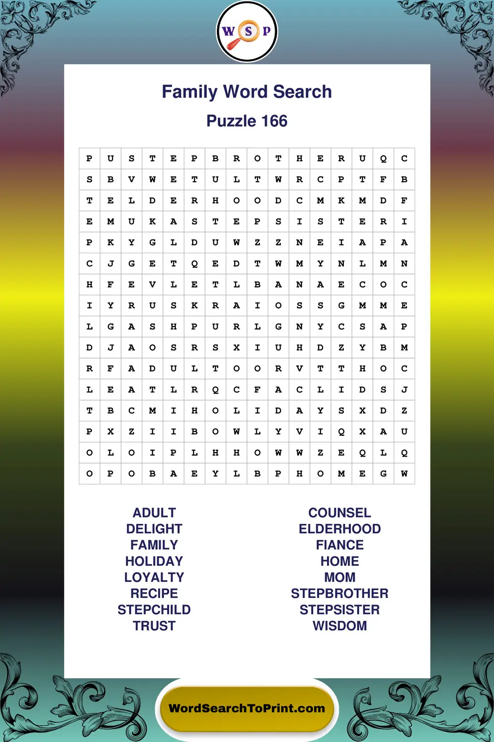 Family Word Search Puzzle 166