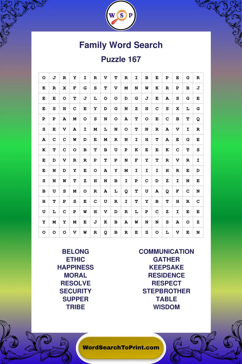 Family Word Search Puzzle 167