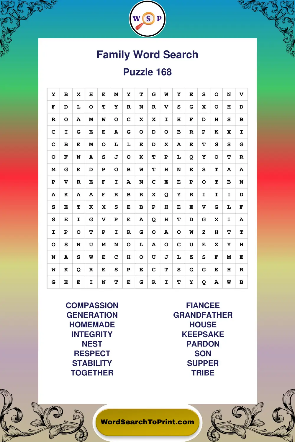 Family Word Search Puzzle 168