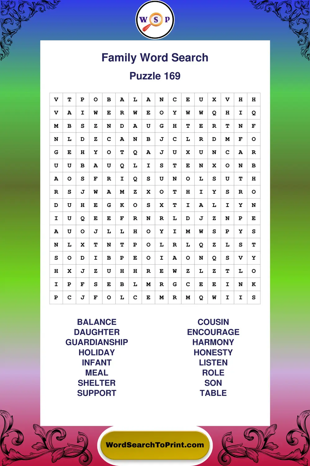 Family Word Search Puzzle 169