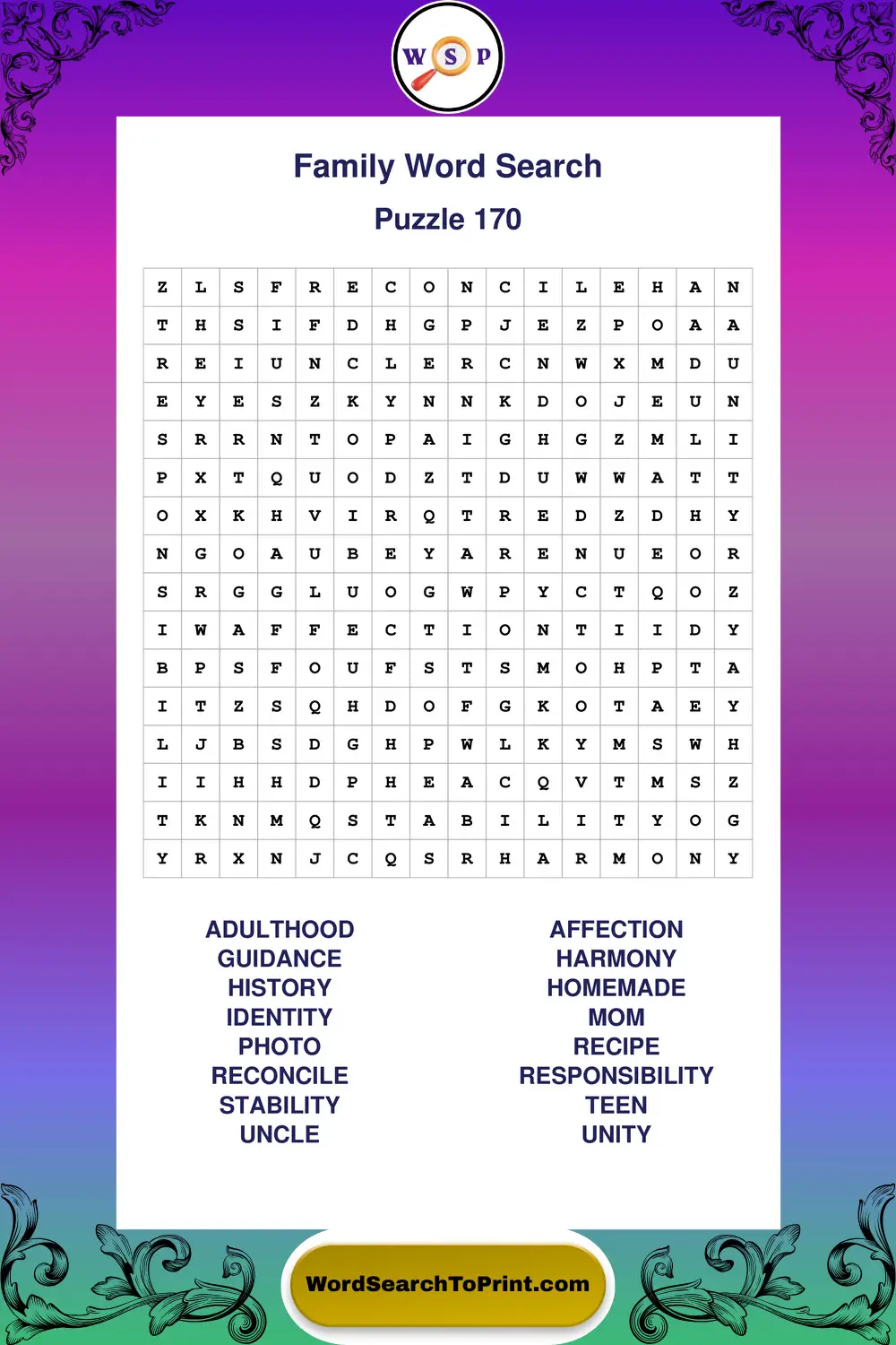 Family Word Search Puzzle 170
