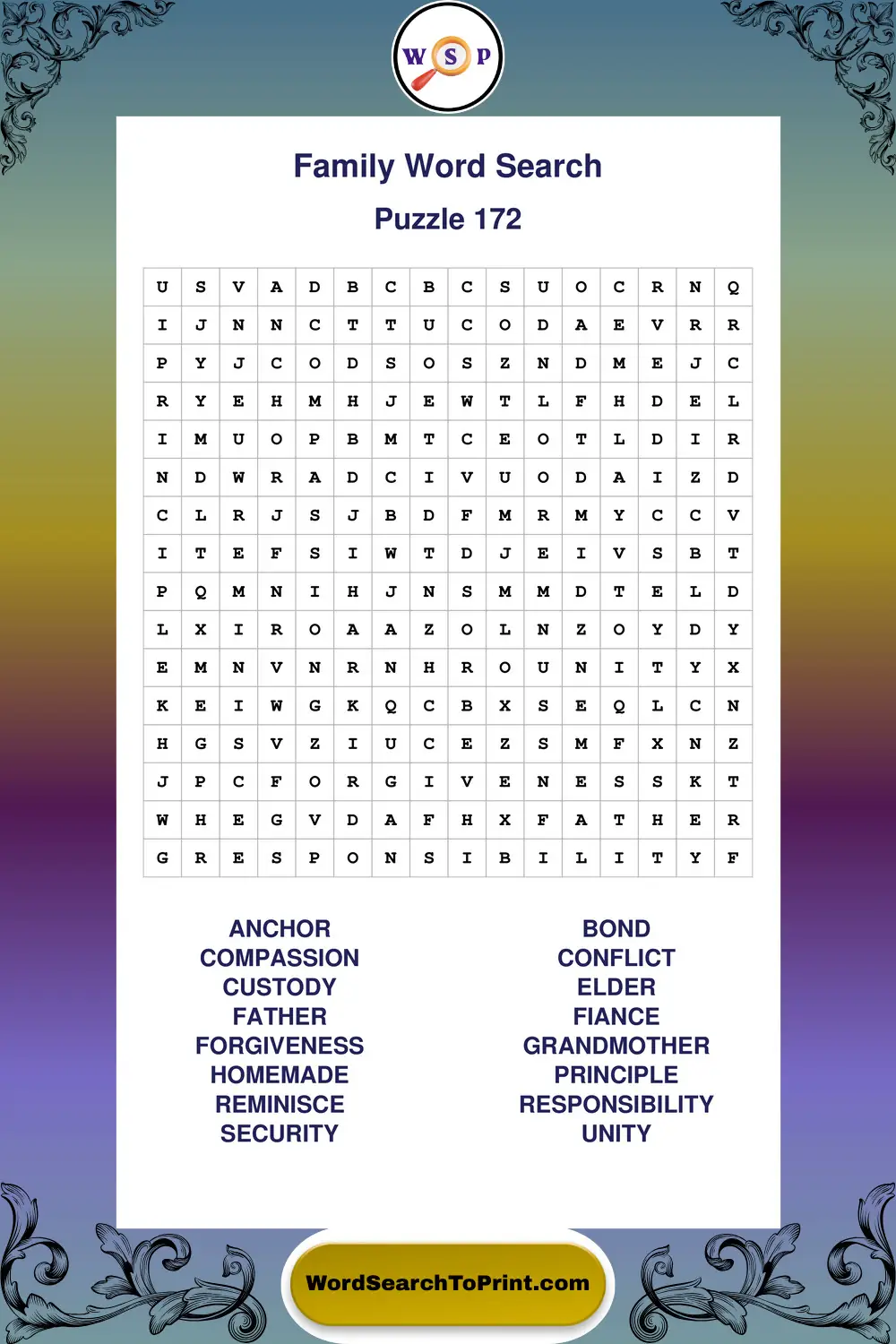 Family Word Search Puzzle 172