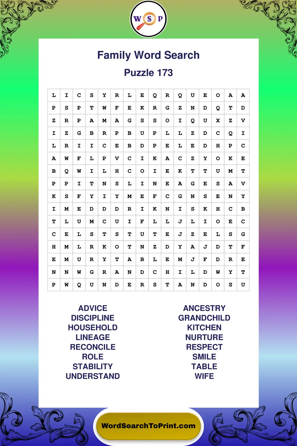 Family Word Search Puzzle 173