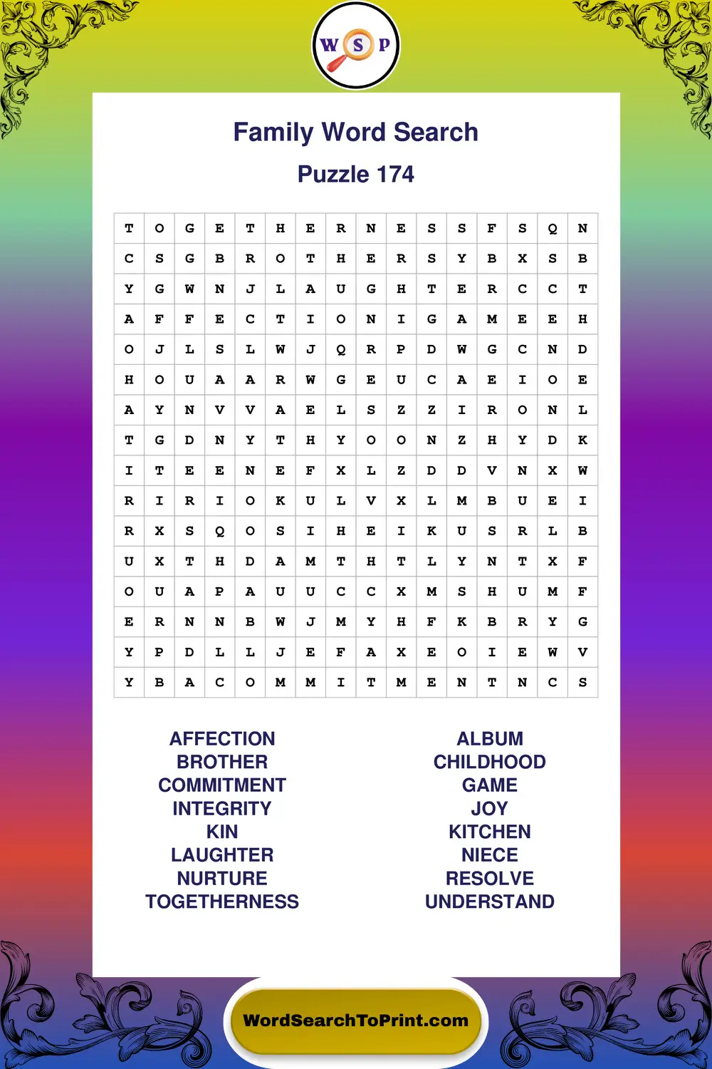 Family Word Search Puzzle 174