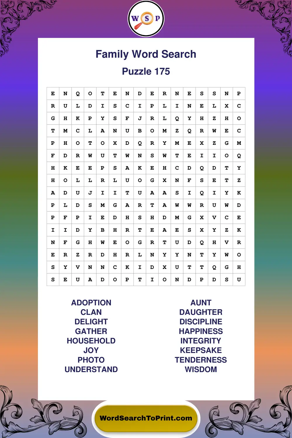 Family Word Search Puzzle 175