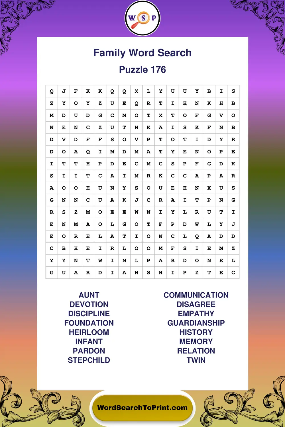 Family Word Search Puzzle 176