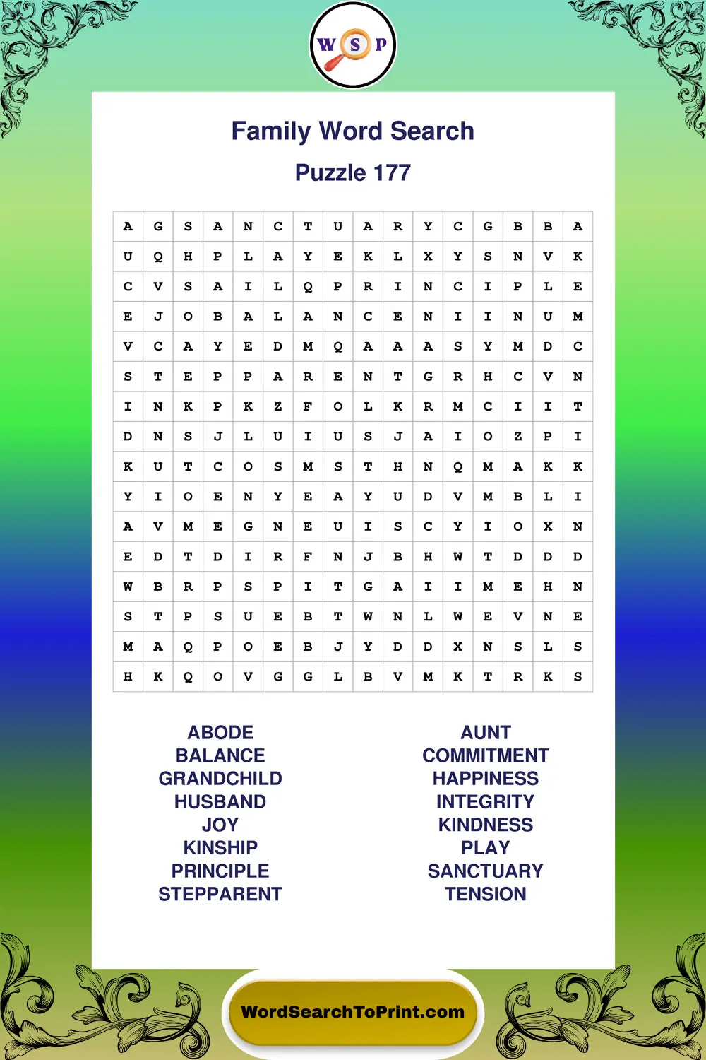 Family Word Search Puzzle 177