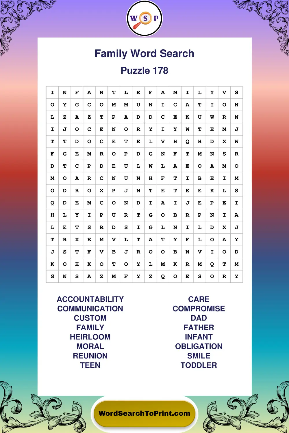 Family Word Search Puzzle 178