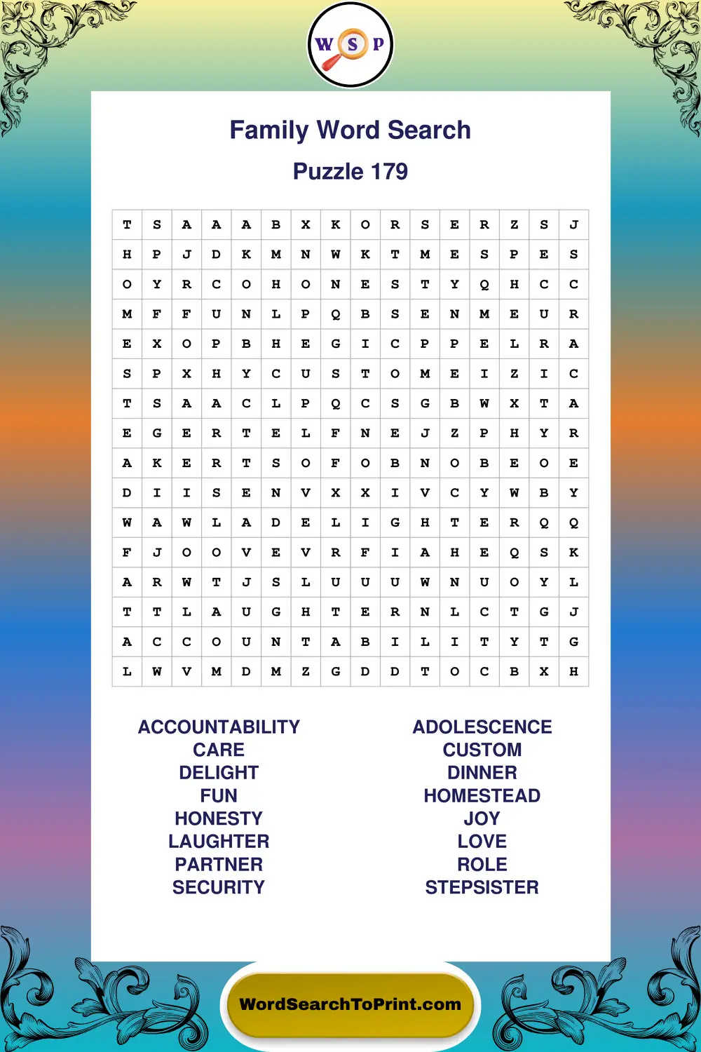 Family Word Search Puzzle 179