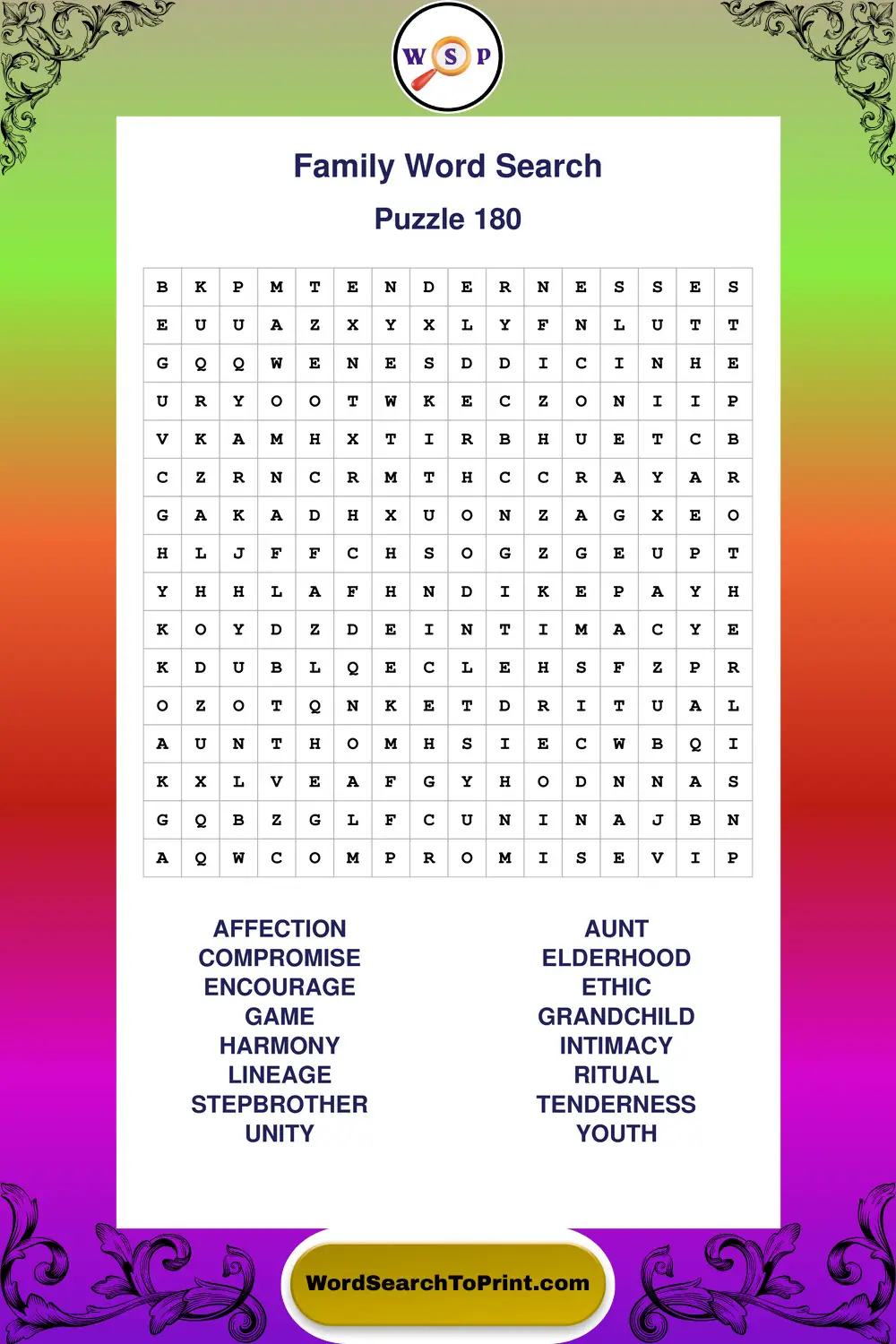 Family Word Search Puzzle 180