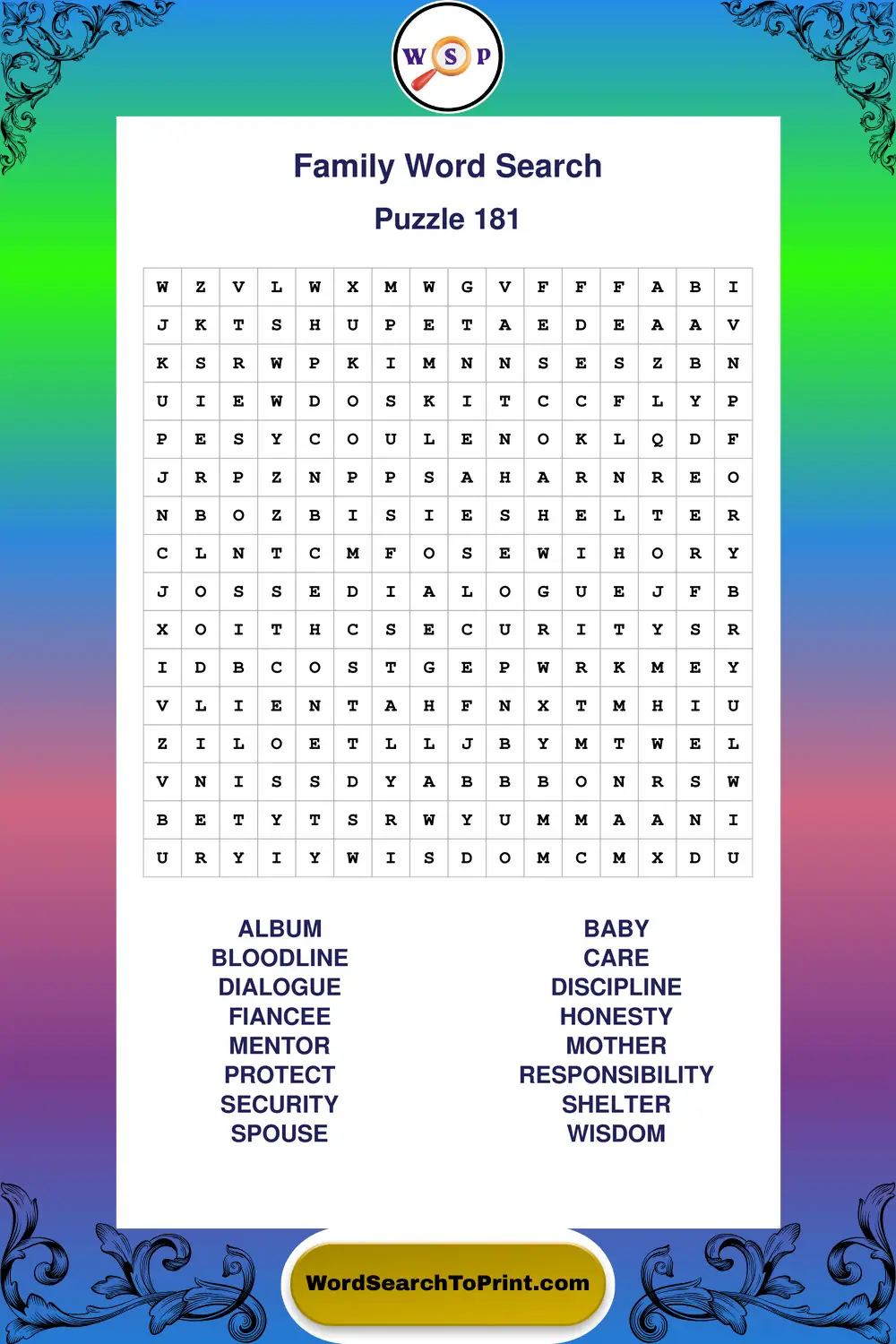 Family Word Search Puzzle 181