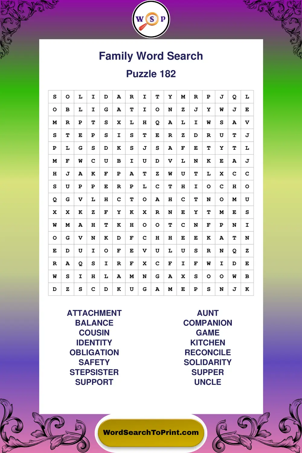 Family Word Search Puzzle 182