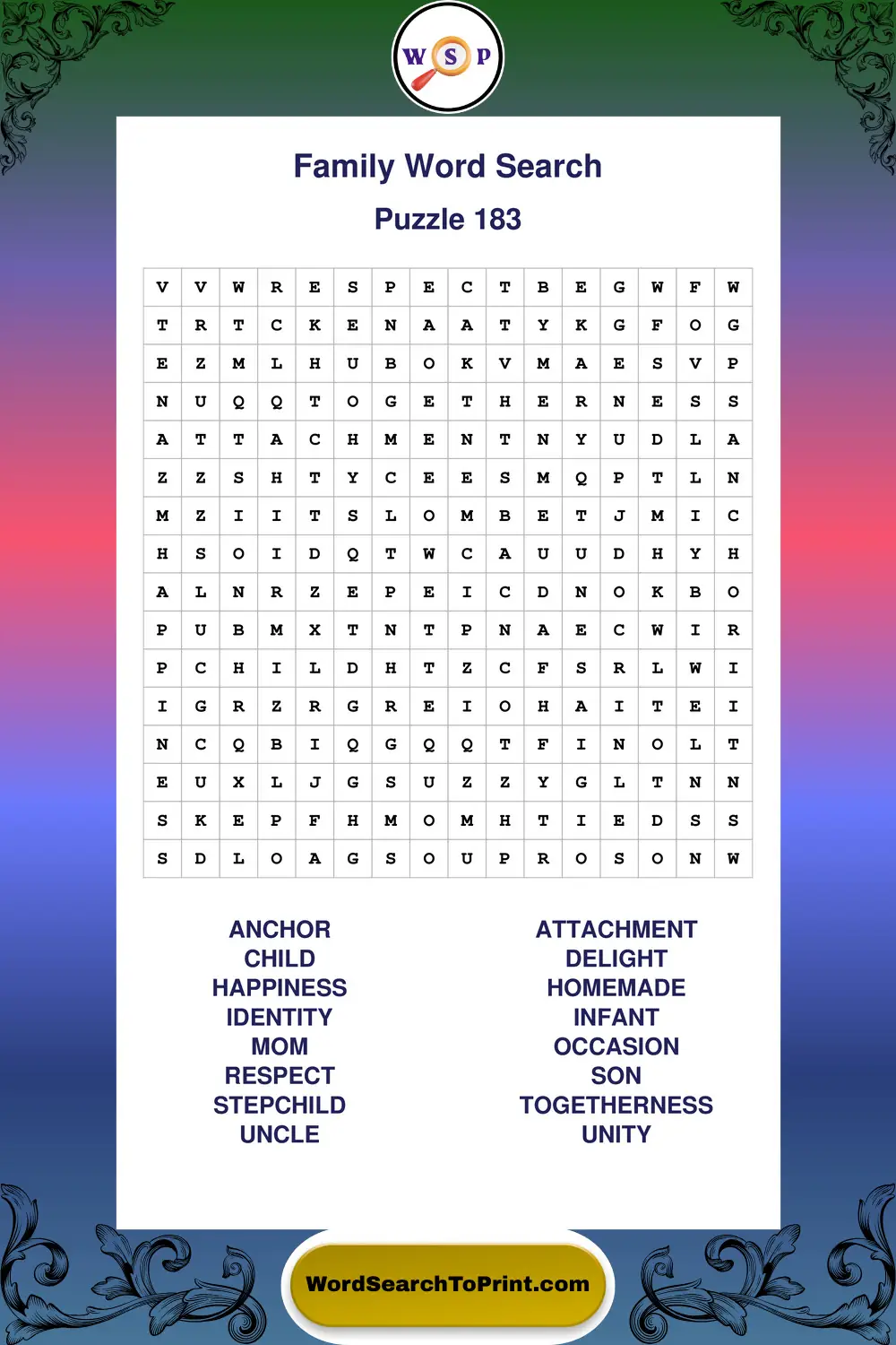 Family Word Search Puzzle 183