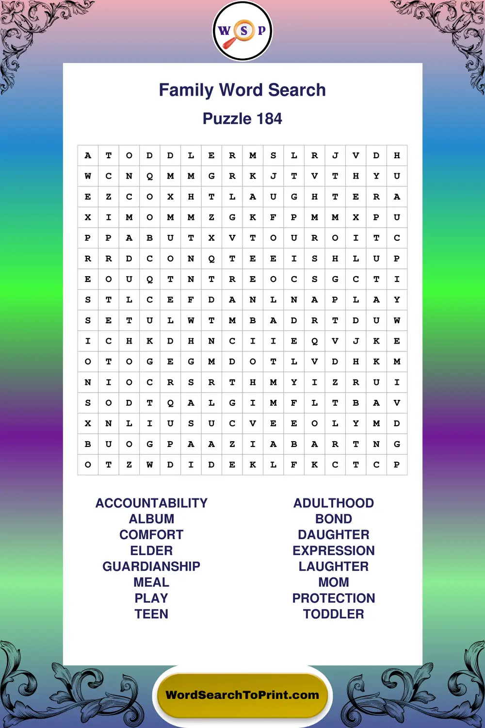 Family Word Search Puzzle 184