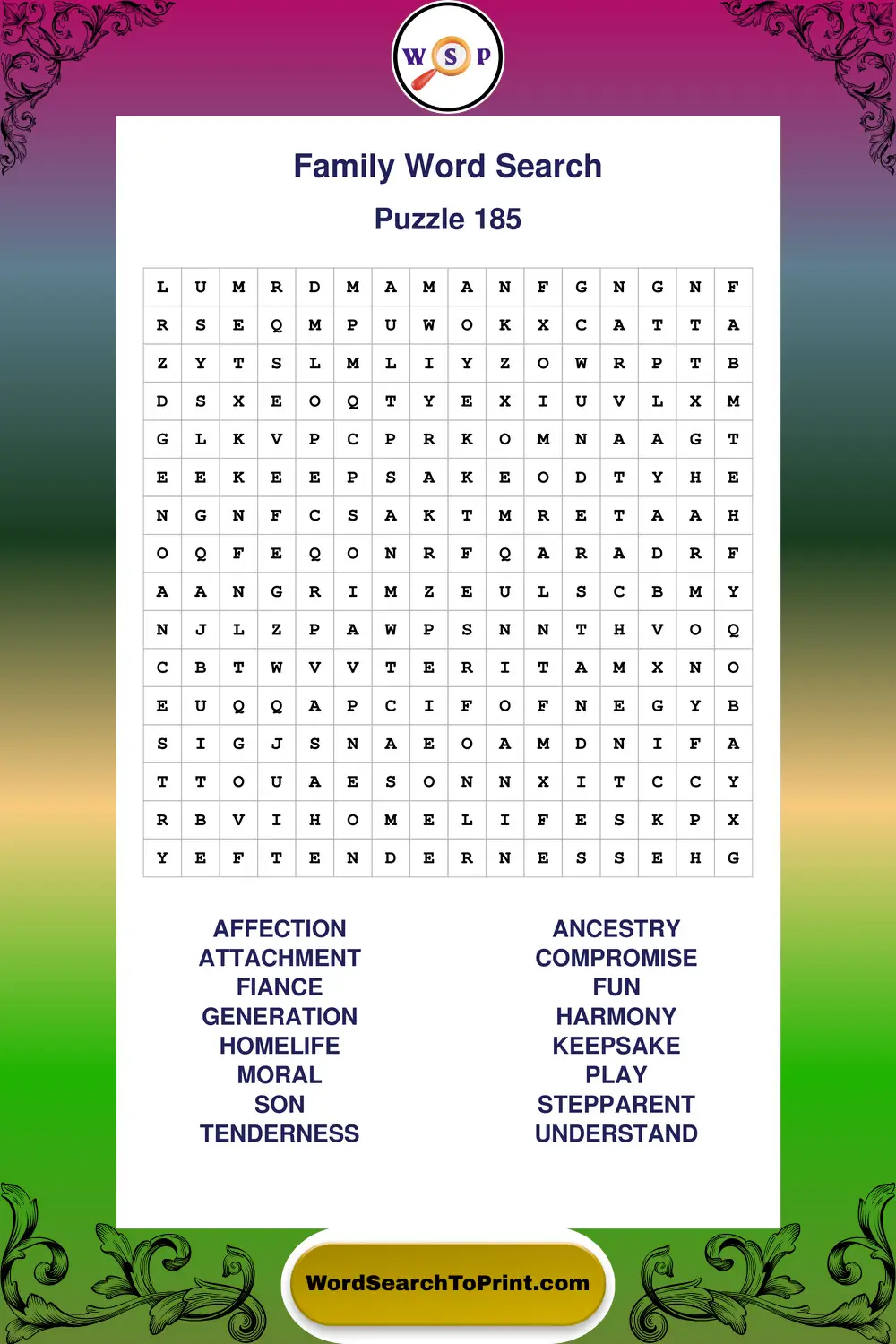 Family Word Search Puzzle 185