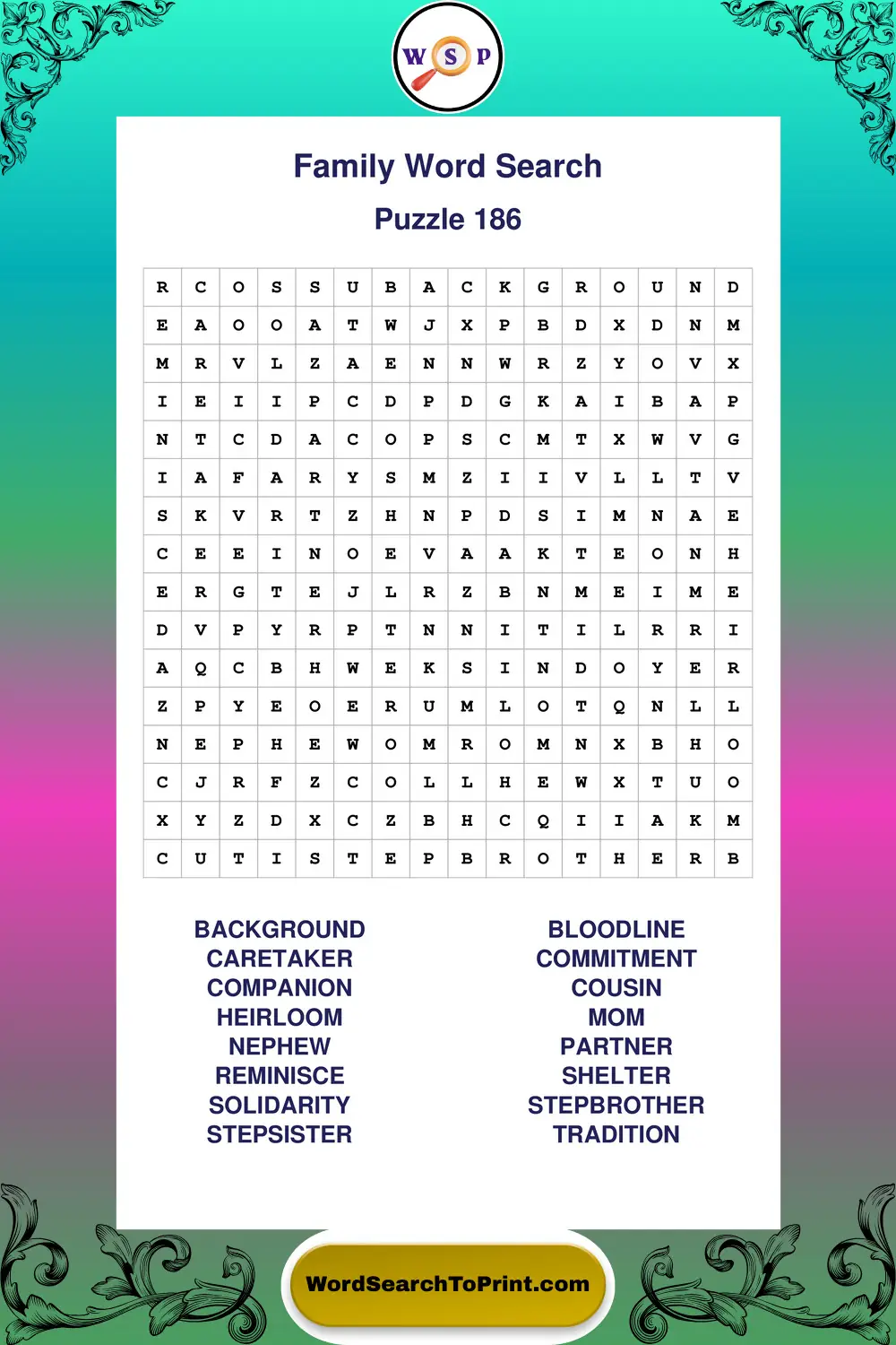 Family Word Search Puzzle 186