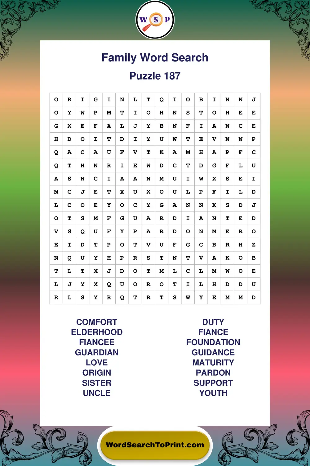 Family Word Search Puzzle 187
