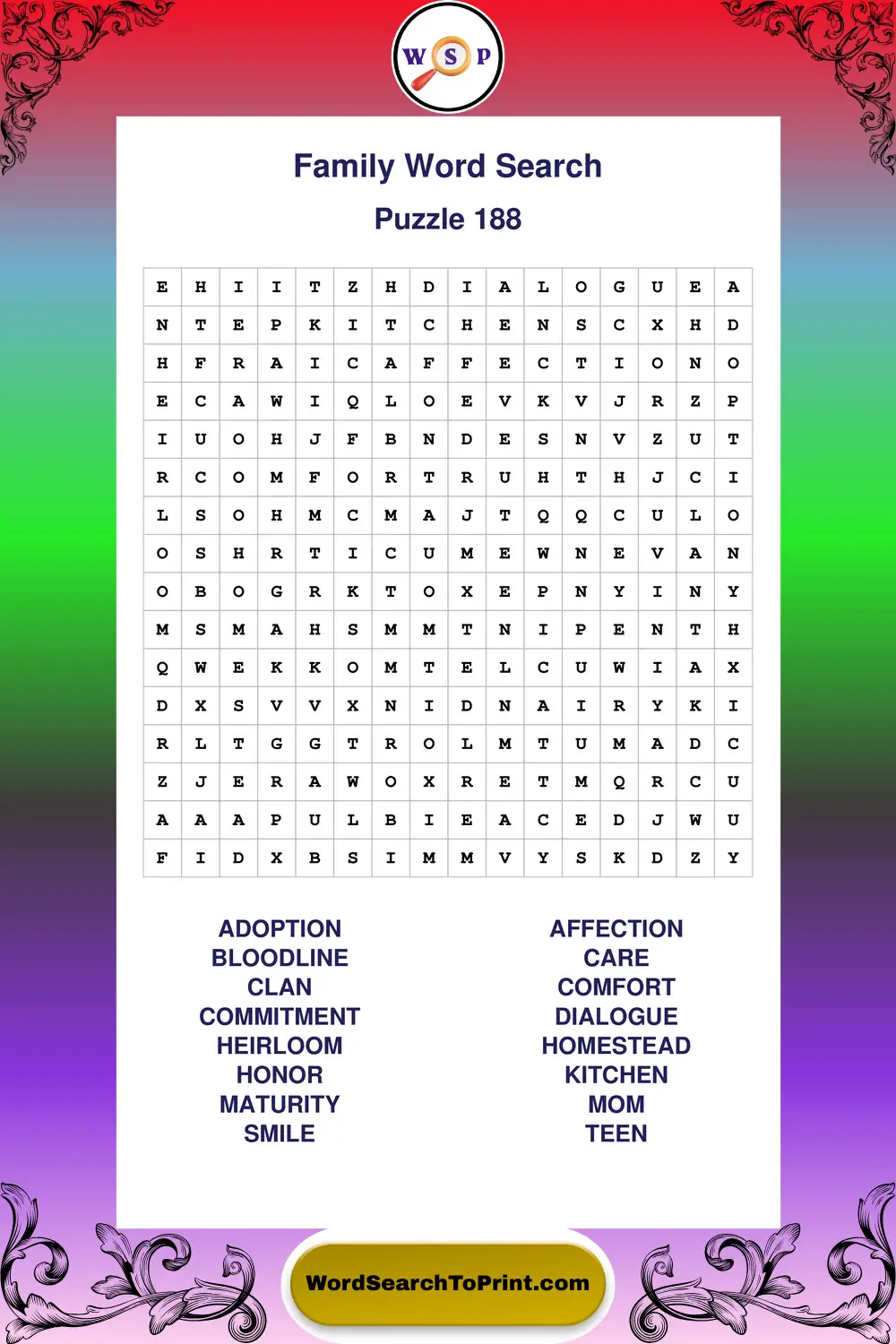 Family Word Search Puzzle 188