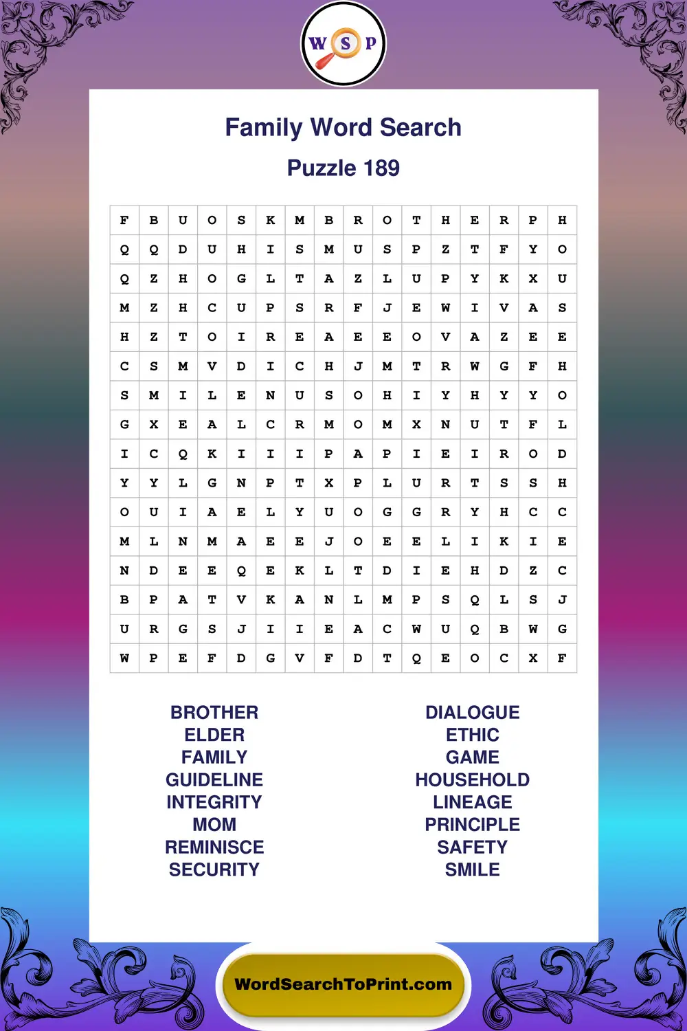 Family Word Search Puzzle 189