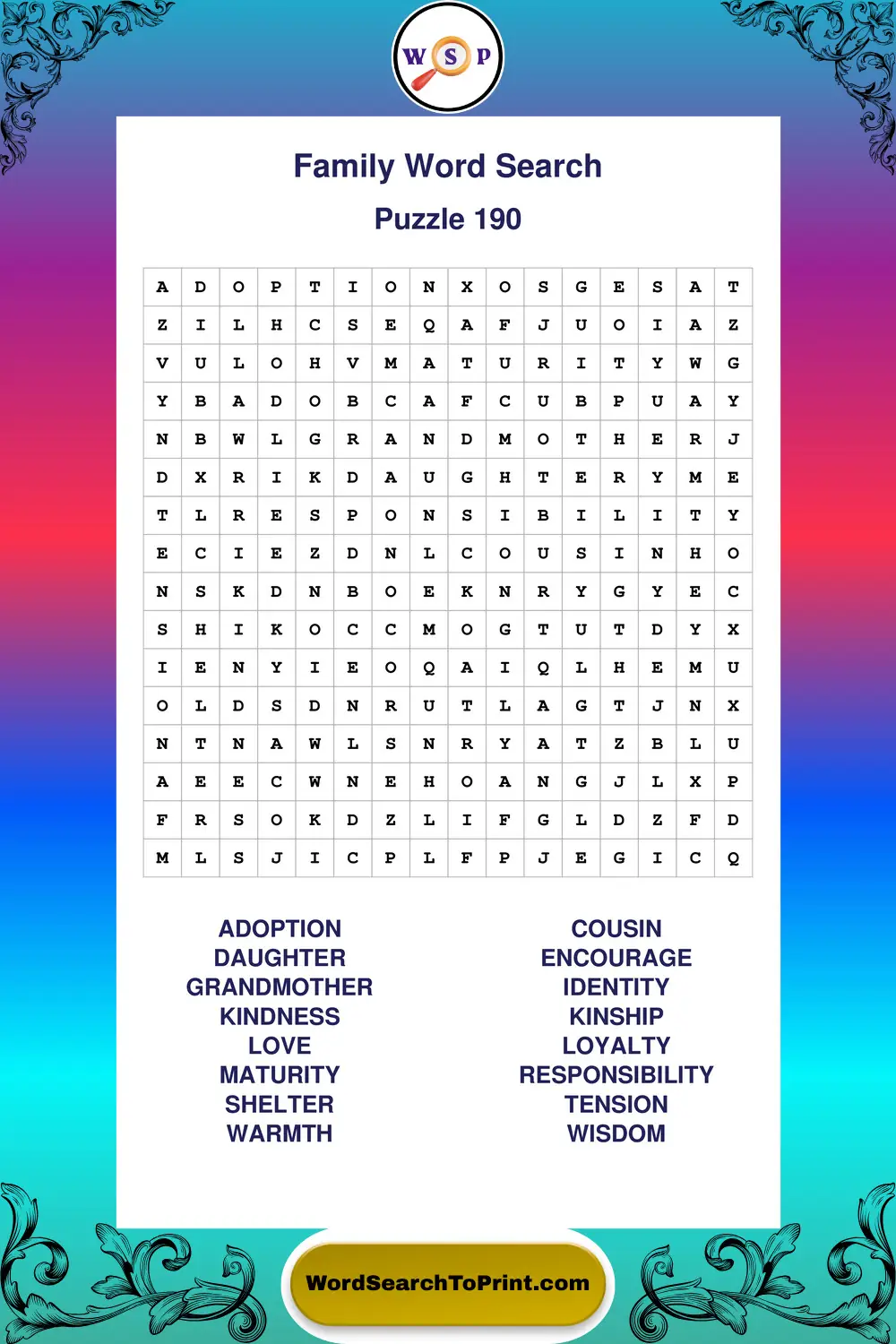 Family Word Search Puzzle 190