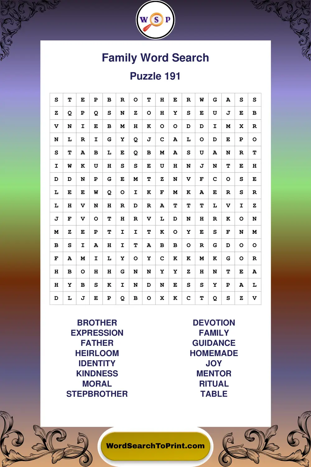 Family Word Search Puzzle 191