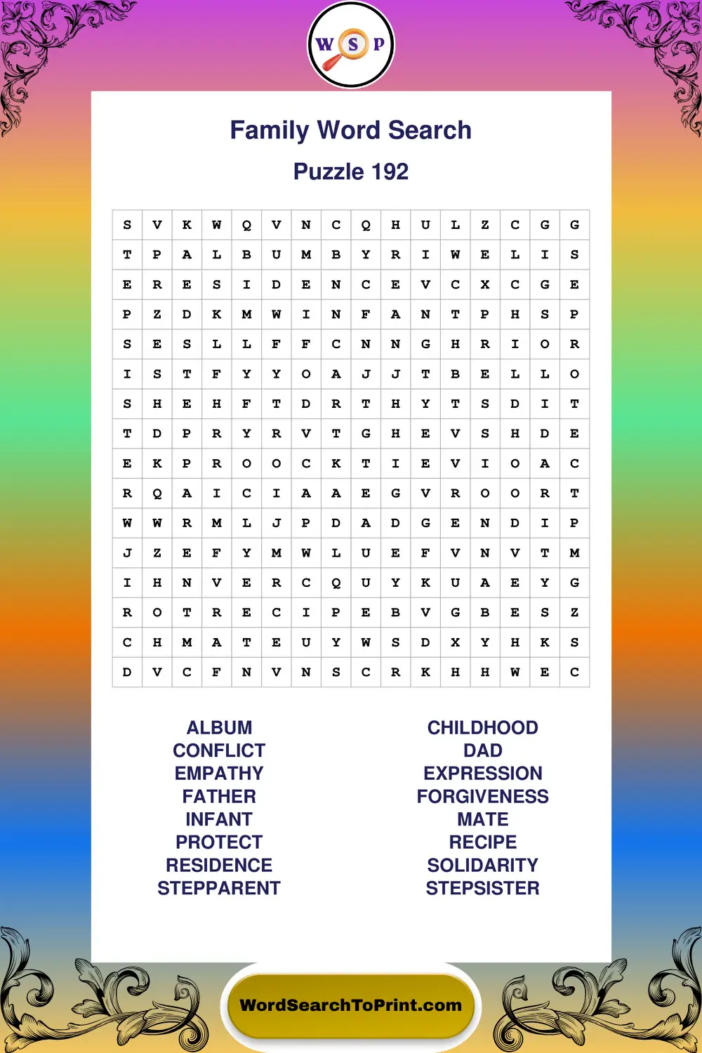 Family Word Search Puzzle 192