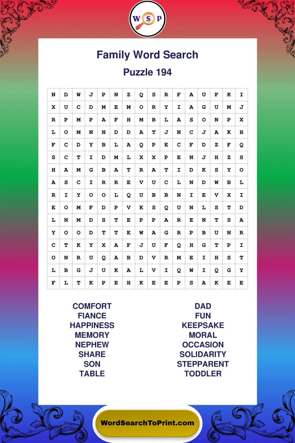 Family Word Search Puzzle 194