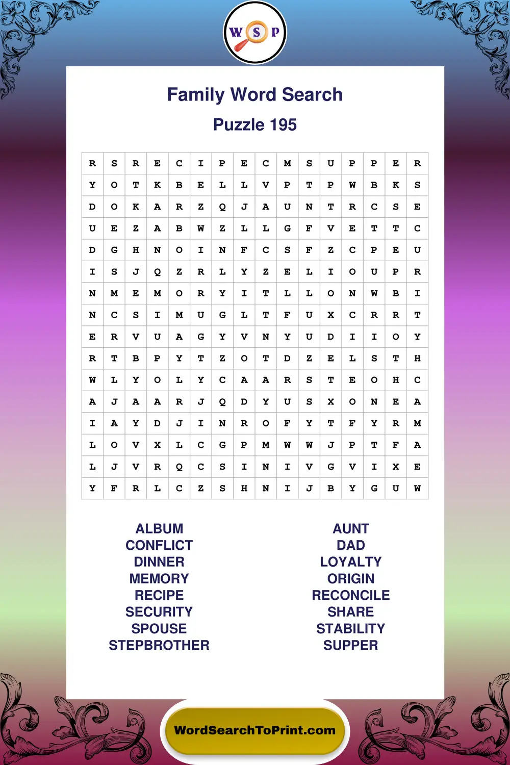 Family Word Search Puzzle 195