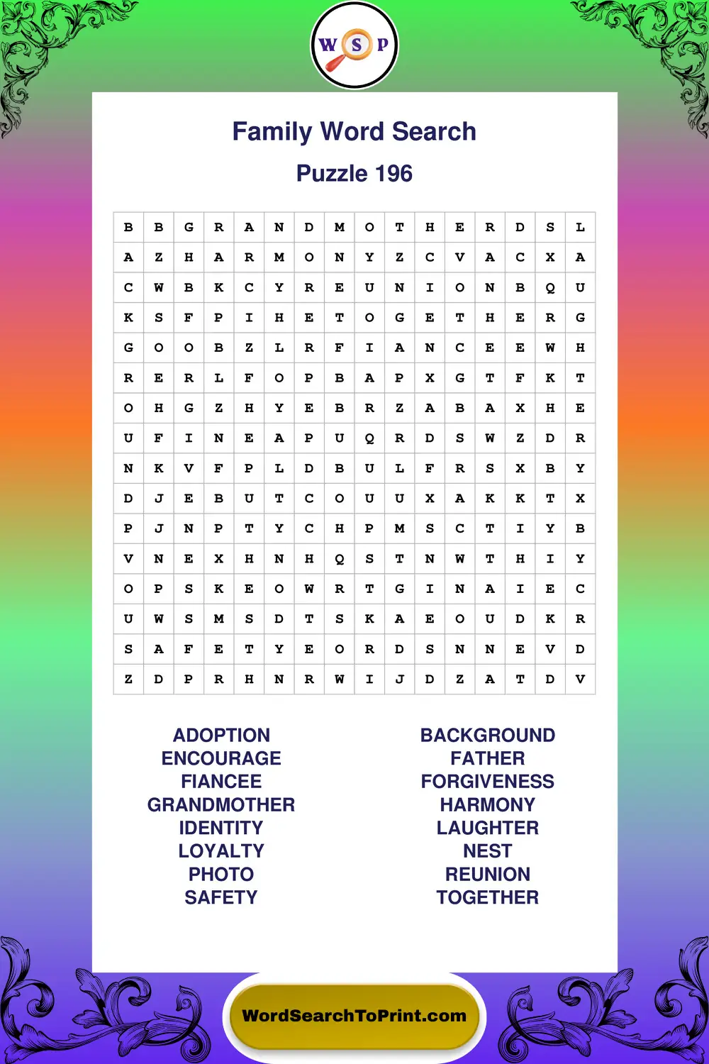 Family Word Search Puzzle 196